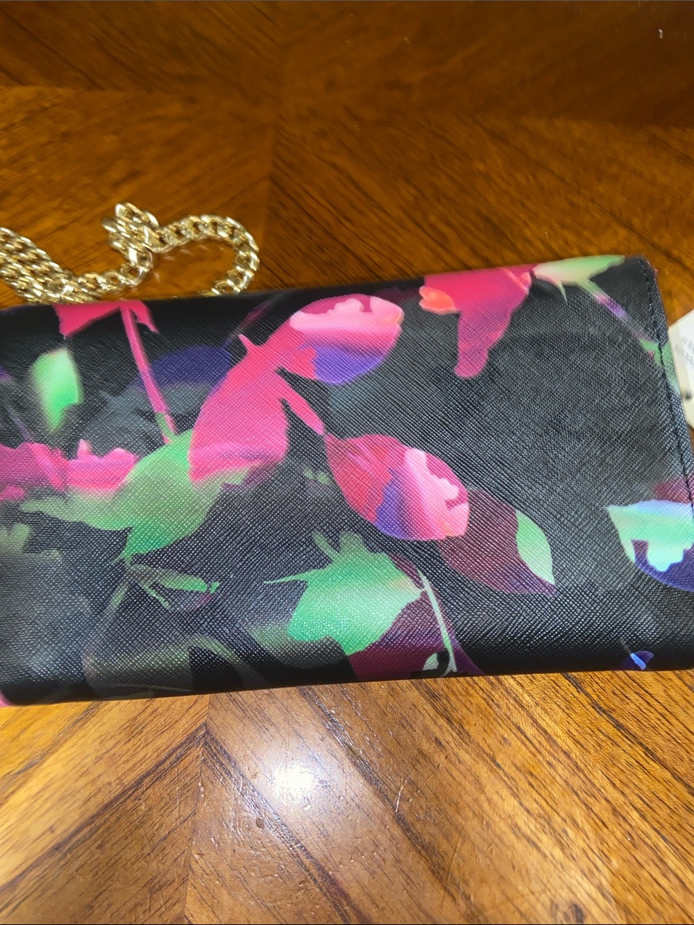 Trina Turk Black Multicolor Floral Chain Wristlet - Picture 3 of 3